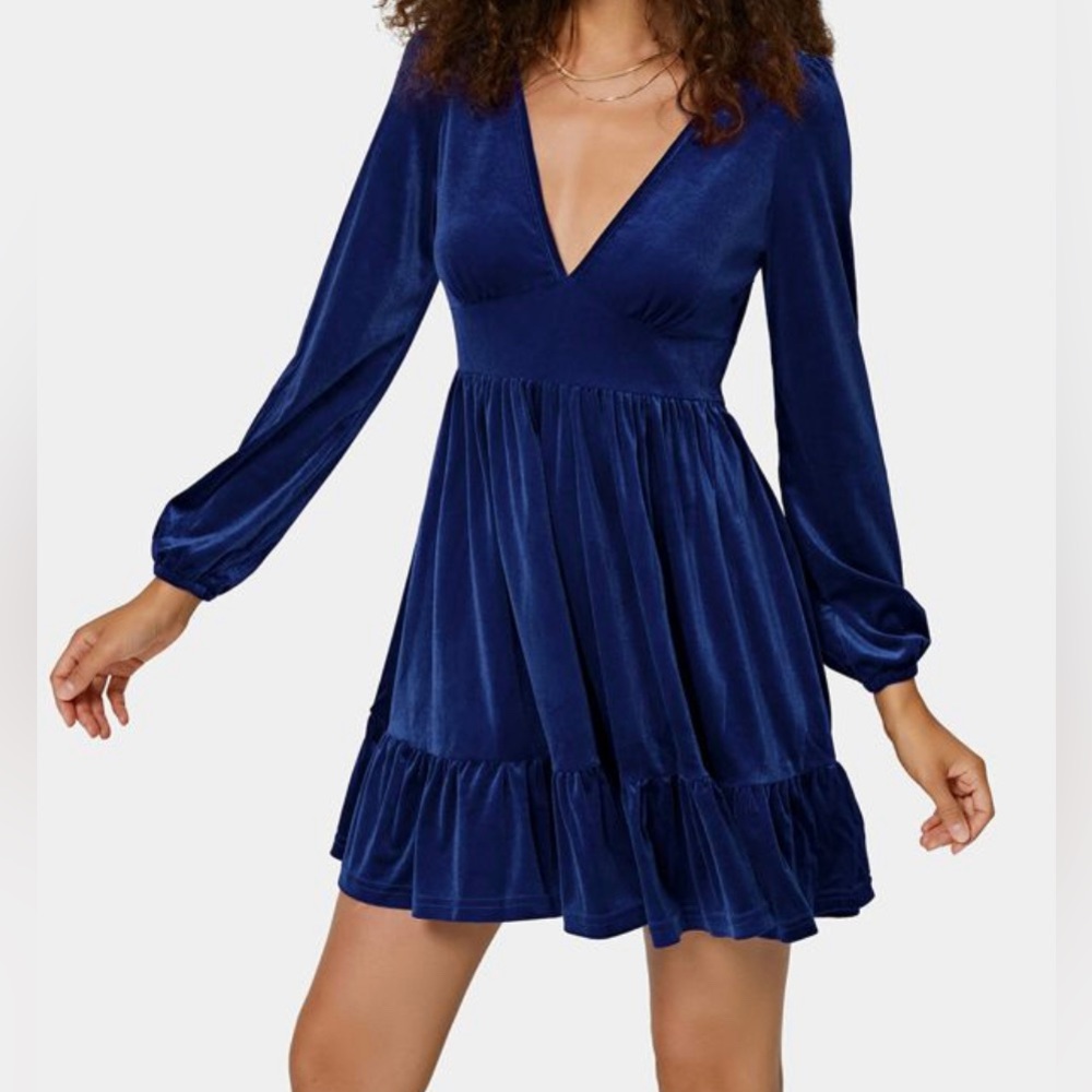 Blue velour plunge dress XL NEW - Picture 2 of 9